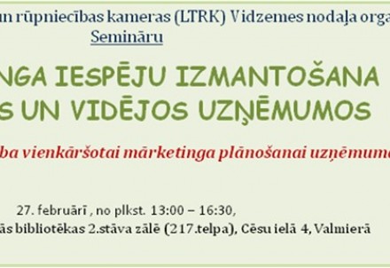 Seminārs “Mārketinga iespēju izmantošana mazajos un vidējos uzņēmumos”