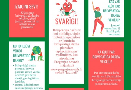 Jauniešiem Pārgaujas novadā iespējams veikt brīvprātīgo darbu