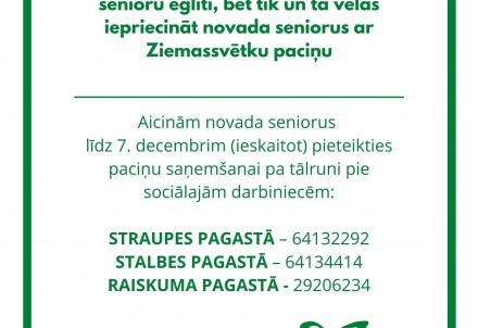 Aicina novada seniorus pieteikties Ziemassvētku paciņu saņemšanai
