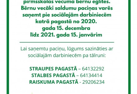 Pirmsskolas vecuma bērnu saldumu paciņas varēs izņemt pirmsskolas izglītības iestādēs un pie sociālajiem darbiniekiem