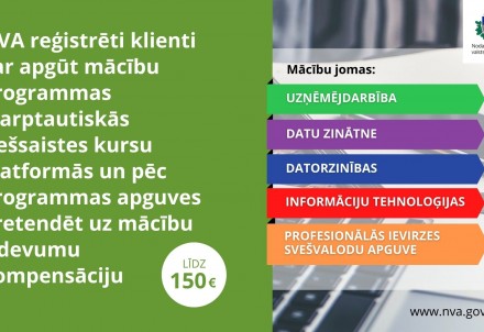 NVA piedāvā bezdarbniekiem un darba meklētājiem iespēju  mācīties atvērto tiešsaistes kursu platformās un saņemt mācību izdevumu kompensāciju