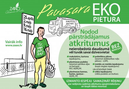 Pārstrādājamo atkritumu vākšanas akcija “Pavasara EKO pietura” pie Tavām mājām