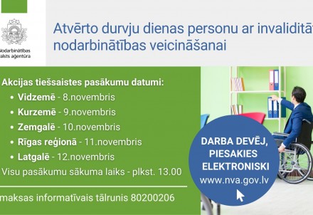 Novembrī visā Latvijā NVA rīko tiešsaistes akciju personu ar invaliditāti nodarbinātības veicināšanai