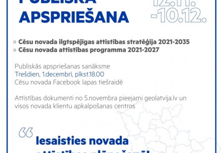 No 12.novembra apvienotā Cēsu novada attīstības dokumentu sabiedriskā apspriešana