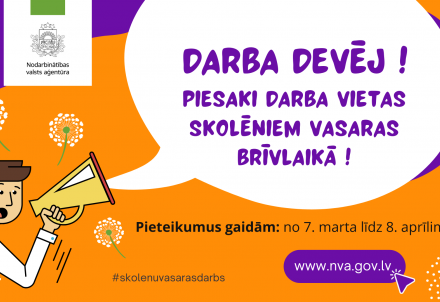 NVA aicina darba devējus līdz 8.aprīlim pieteikt darba vietas skolēniem vasaras brīvlaikā