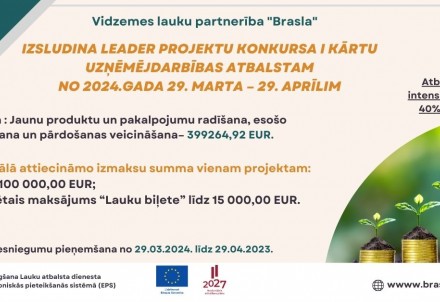 Vidzemes lauku partnerība "Brasla" izsludina LEADER projektu konkursa 1. kārtu