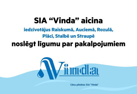 SIA “Vinda" aicina iedzīvotājus noslēgt līgumu par pakalpojumiem