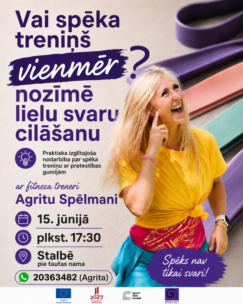 Praktiska un izglītojoša nodarbība ar fitnesa treneri Agritu Spēlmani
